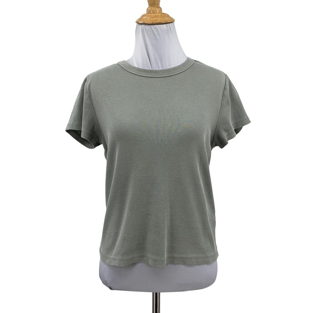 Marine Layer T Shirt Womens M Medium Sage Lexi Rib Sun In Crew Short Sleeve